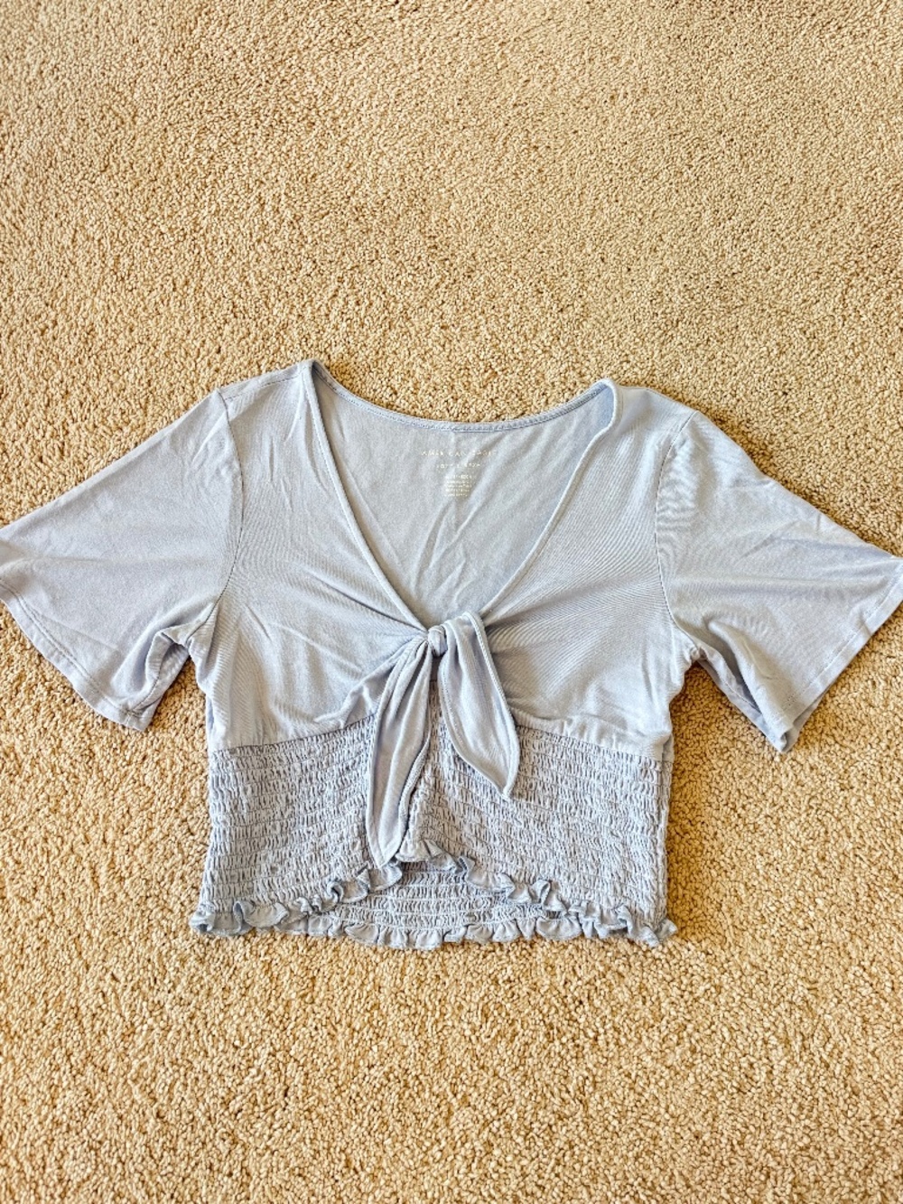 American Eagle Front-Tie Smocked Crop Top